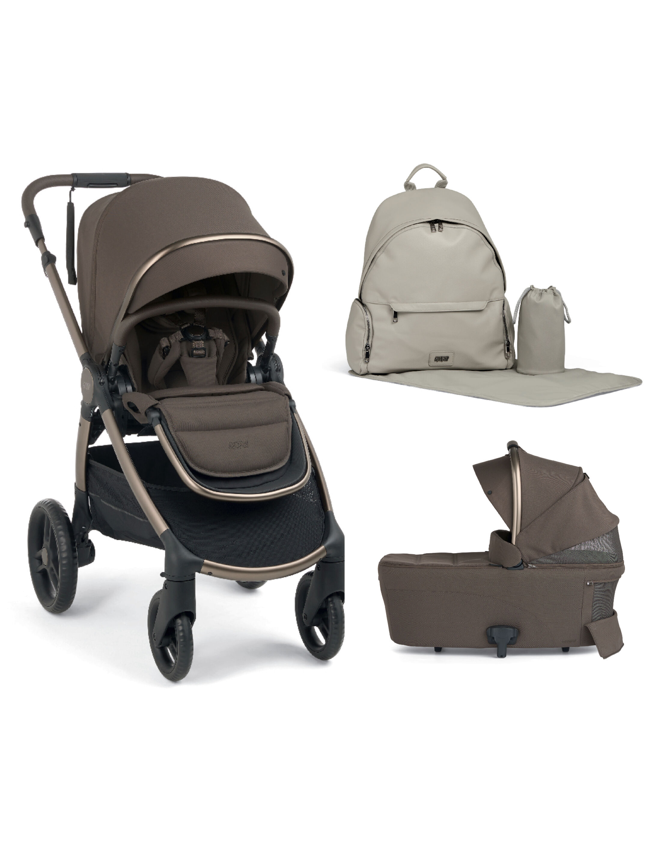 Ocarro 2 Pushchair and Carrycot Bundle with Changing Backpack (3Pieces) - Crema image number 1