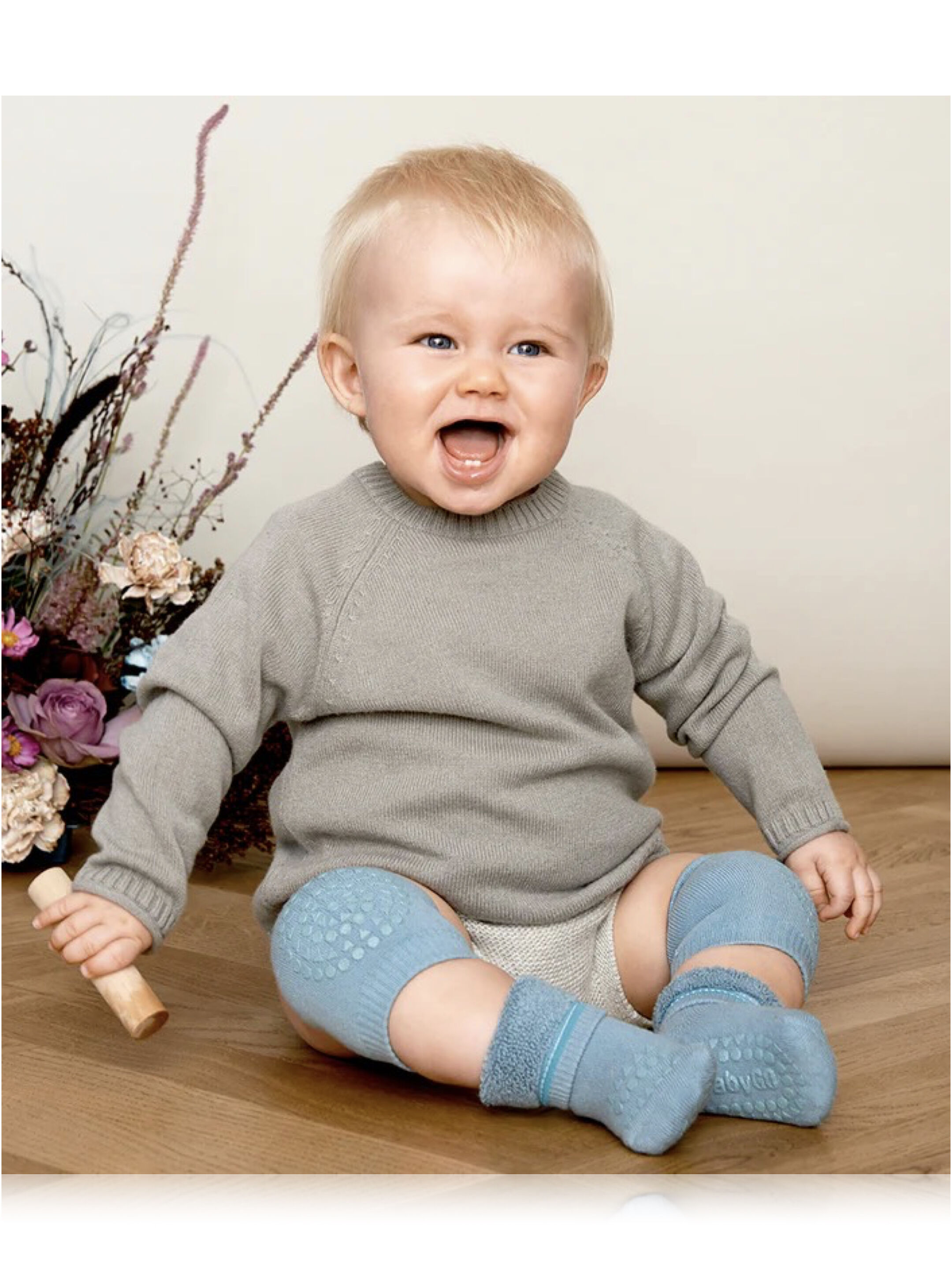 GoBabyGo Anti Slip Crawling Knee Pads - Dusty Blue image number 1