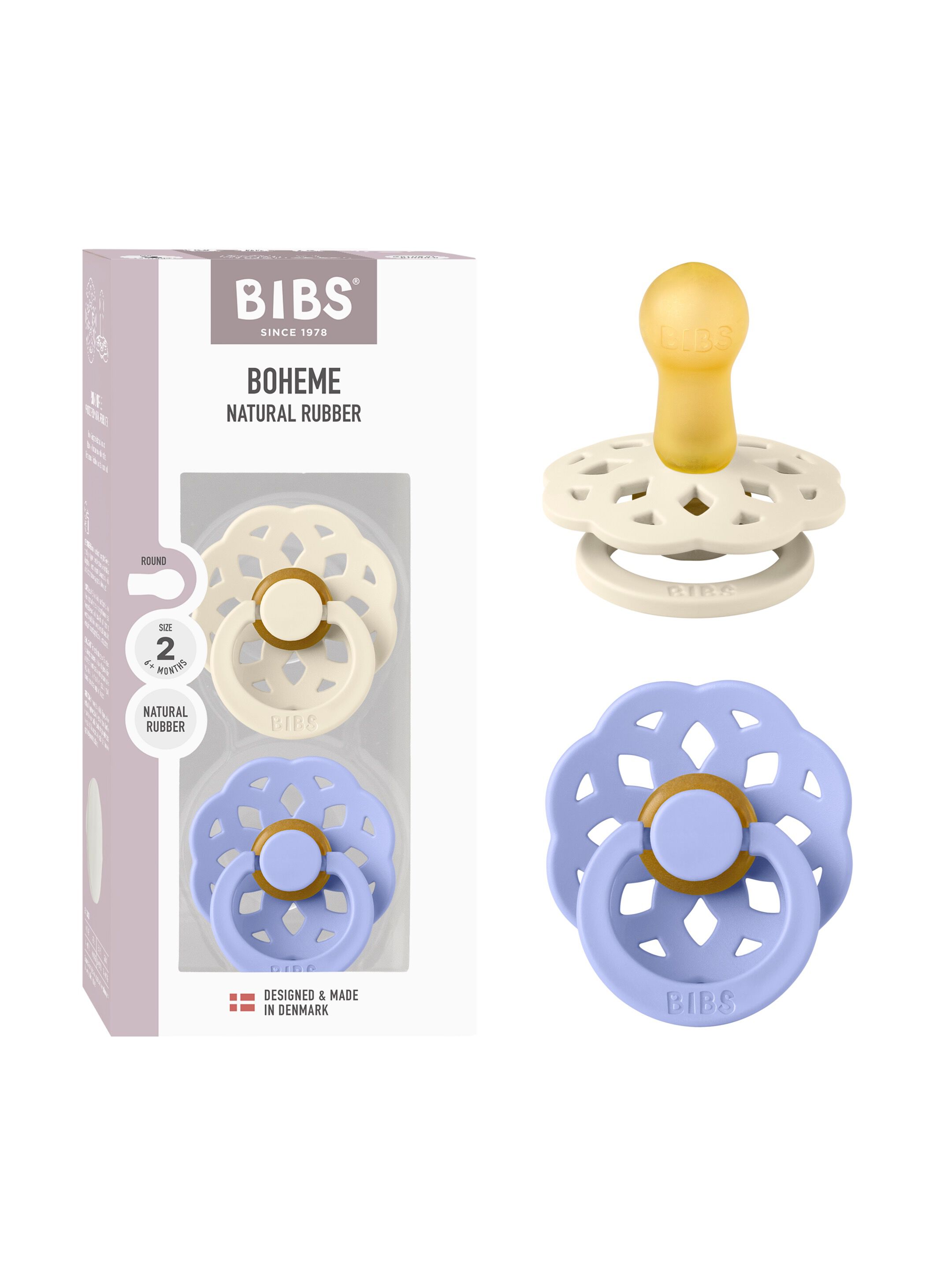 BIBS Pacifier Boheme 2 PACK Latex Size 2 Ivory/Hush image number 1