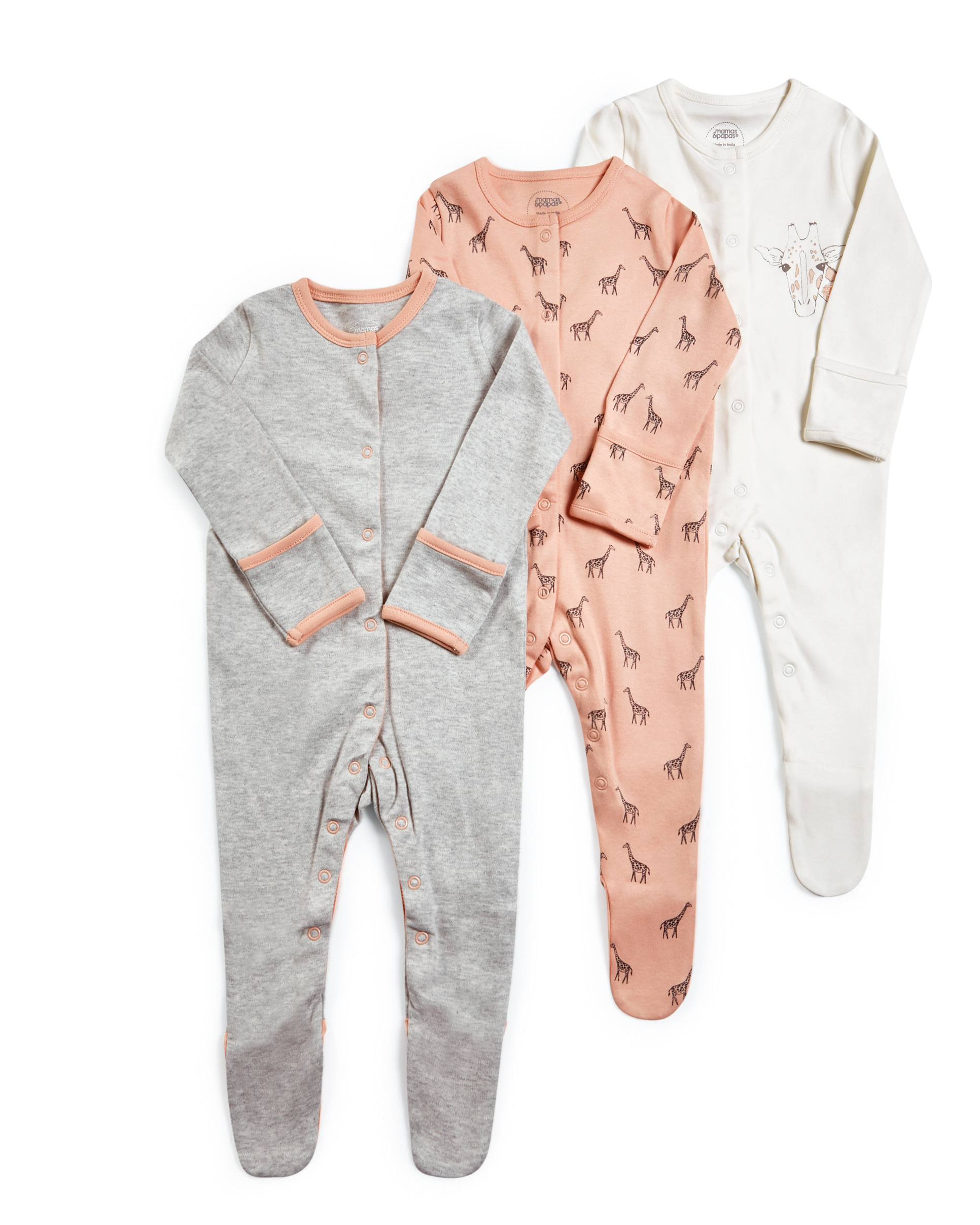 Buy Mamas & Papas Giraffe Jersey Sleepsuits - 3 Pack - Baby Boy Rompers ...