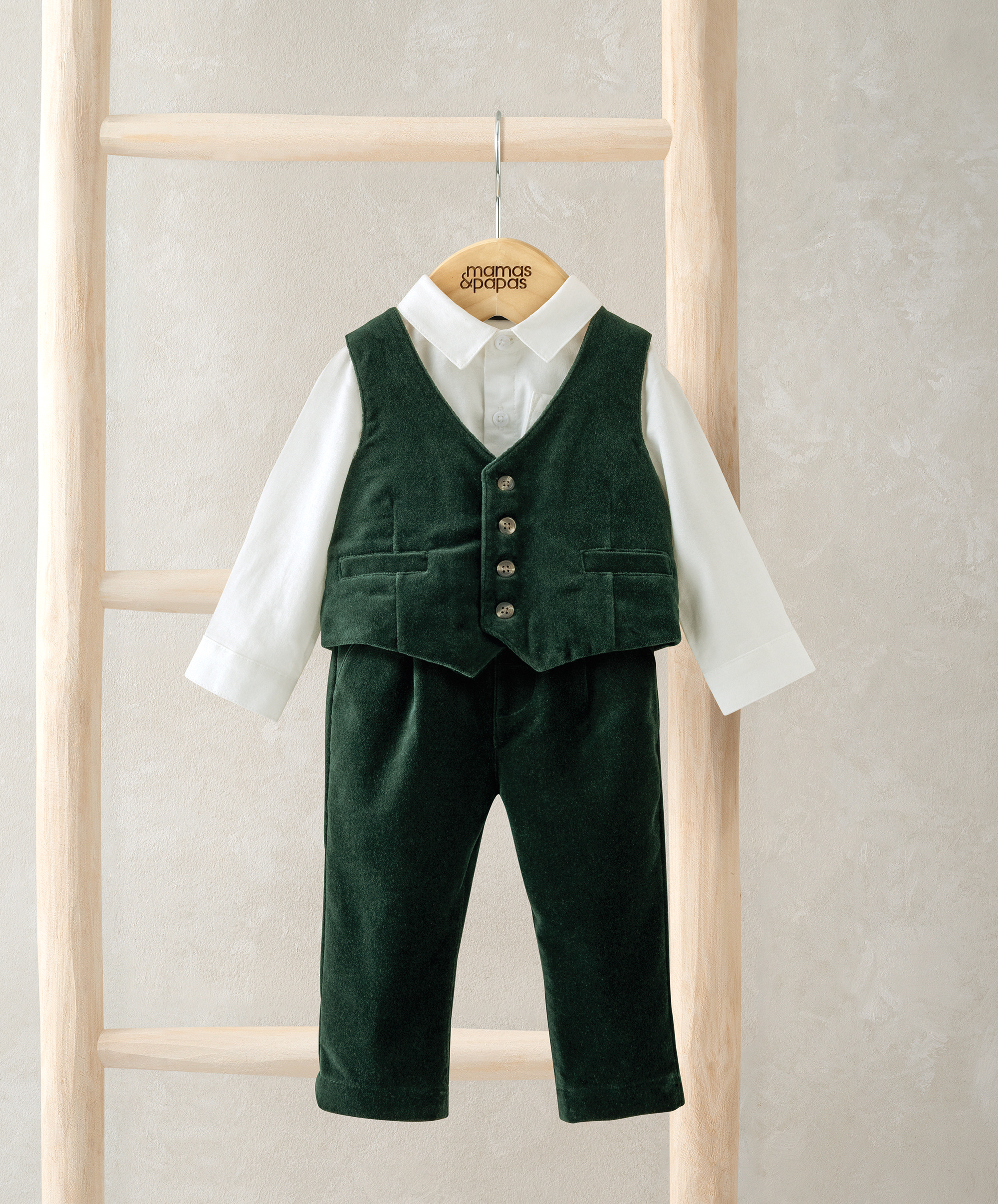 Babyhug Woven Full Sleeves Solid Color 3 Piece Party Suit with Tie - Dark Green main image 0